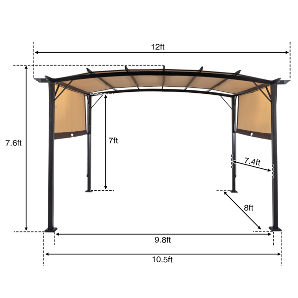  350*280*230.5cm 深棕色立柱 咖啡色可调节遮阳布 弧形顶部 折叠棚 铝制-4