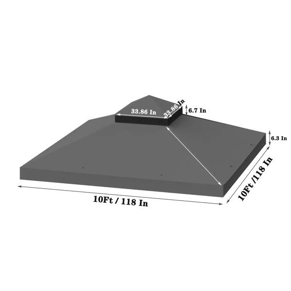 10 x 10英尺双层遮阳棚凉棚露台更换顶布（灰色）【禁售temu，周末无法发货，谨慎下单】-2