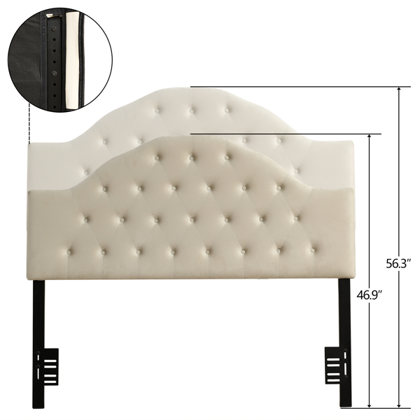 弧形拉扣装饰 白色 Full 床头板 铁框架软包 欧式 N101 美国-14