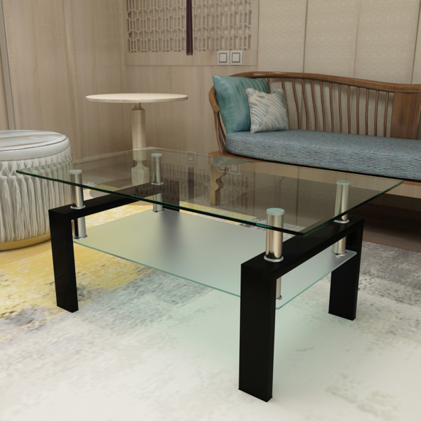 长方形咖啡桌黑色玻璃茶几，透明茶几，现代客厅边桌，客厅家具-5