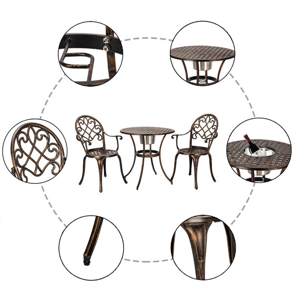 2pcs单人椅和1pc圆桌 带冰桶 古铜色 铸件套装 铝 欧洲 N001-3