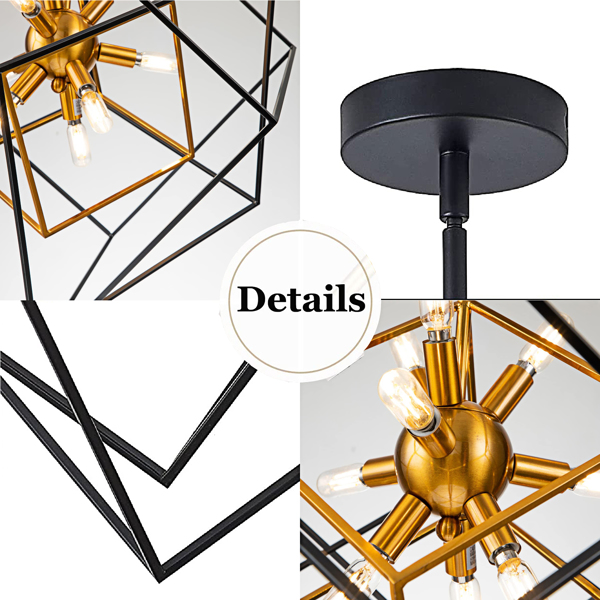 9盏斯普特尼克吊灯黑色和金色吊灯，现代几何吊灯金光，中世纪餐厅吊灯灯饰在桌子-1