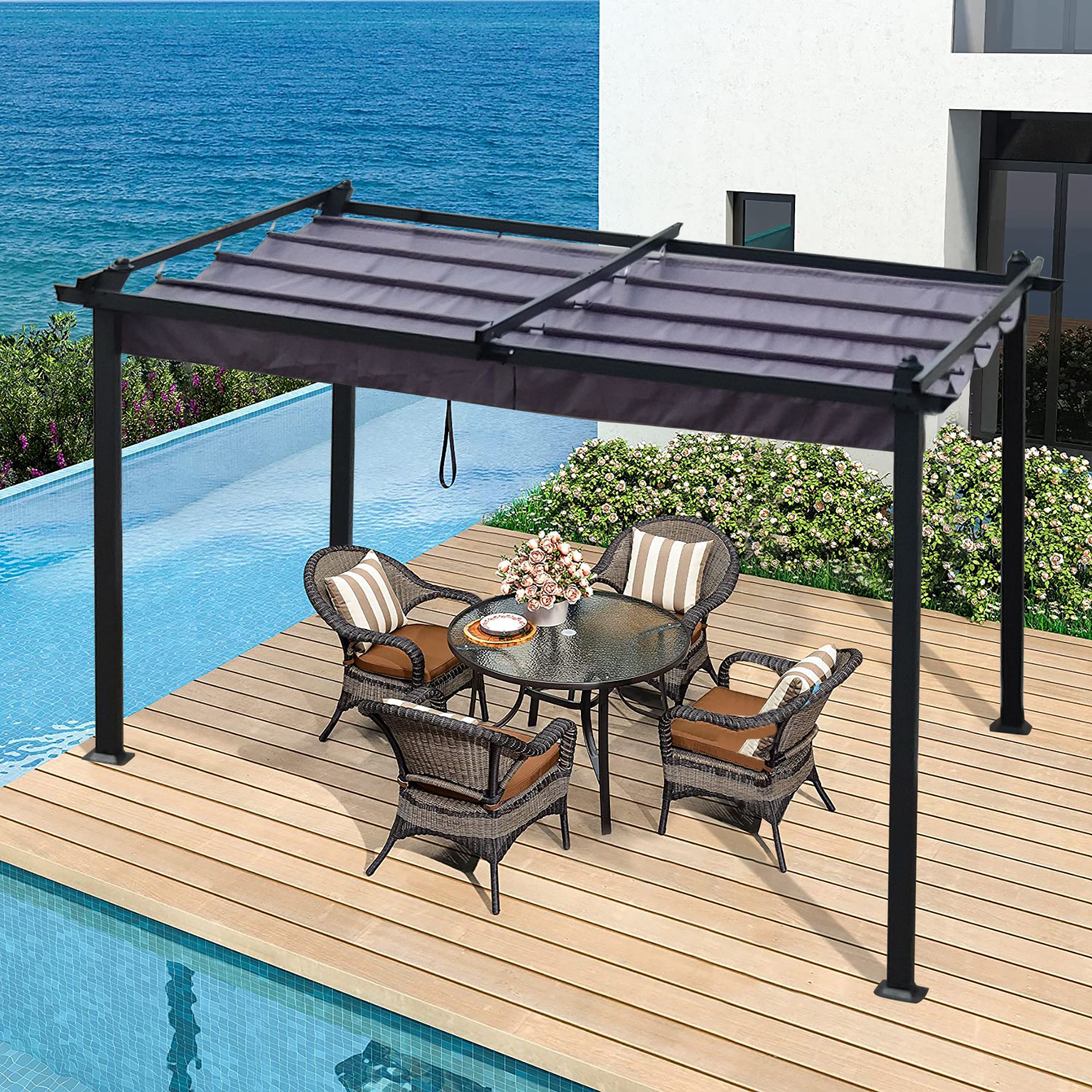 13 x 10 Ft Outdoor Patio Retractable Pergola