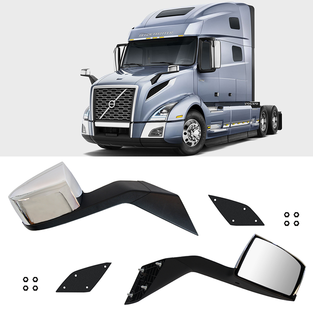 LEAVAN Chrome Hood Mirror Assembly for Volvo VNL Driver & Passenger Side W/Mounting Kit