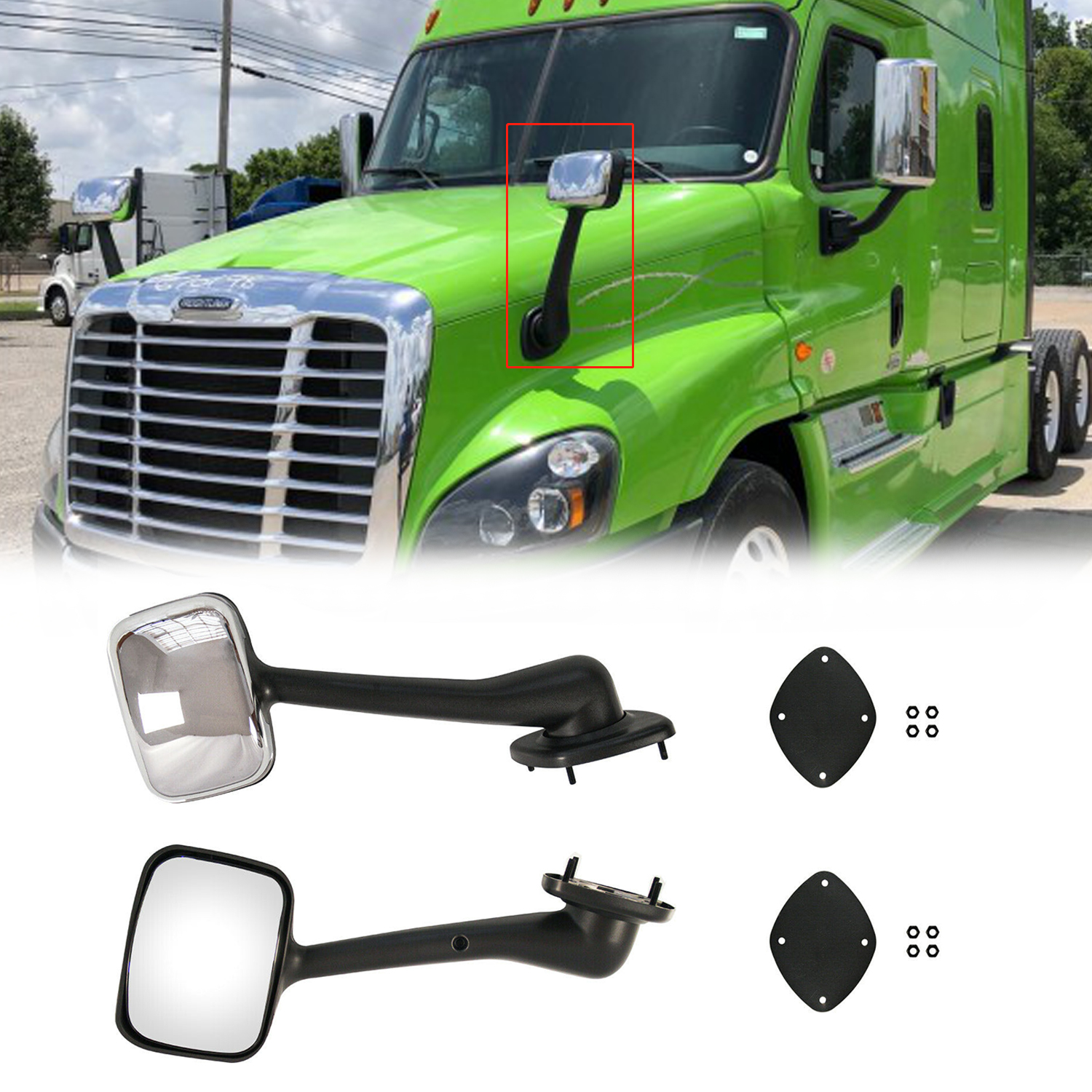 LEAVAN Chrome Hood Mirrors Set Left & Right LH+RH for 2008-2018 Freightliner Cascadia