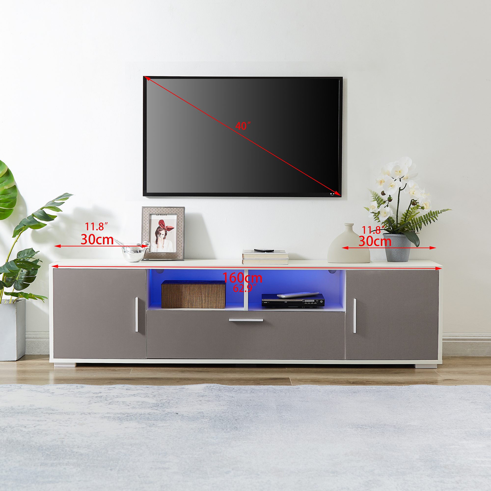  TV Stand with LED Lights,high glossy front TV Cabinet,can be assembled in Lounge Room, Living Room or Bedroom