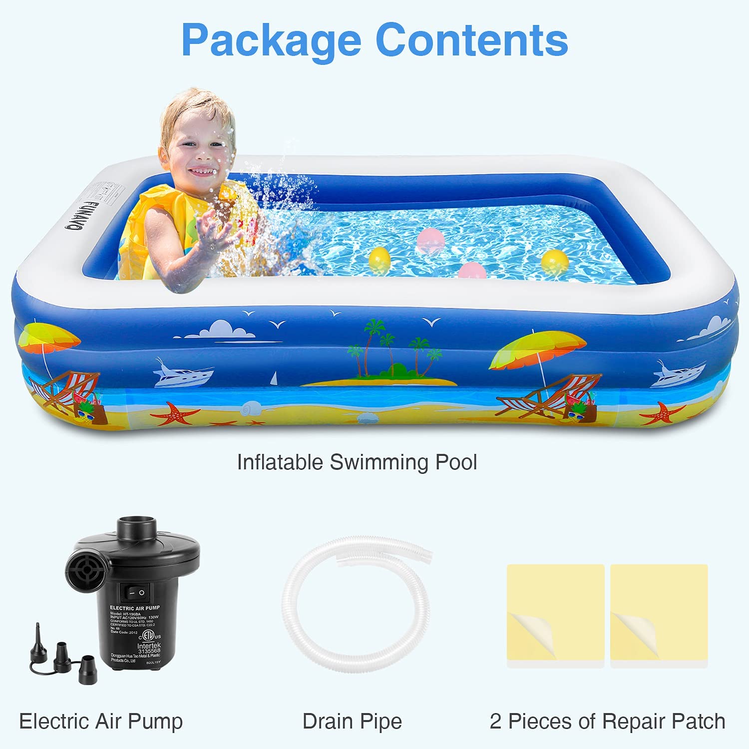 FUNAVO  Inflatable Swimming Pool for Family, 100" X 71" X 22" Full-Sized Inflatable Kiddie Pools, Electric Pump Included, Lounge Pool for Baby Toddlers Kids Adults, Outdoor Backyard