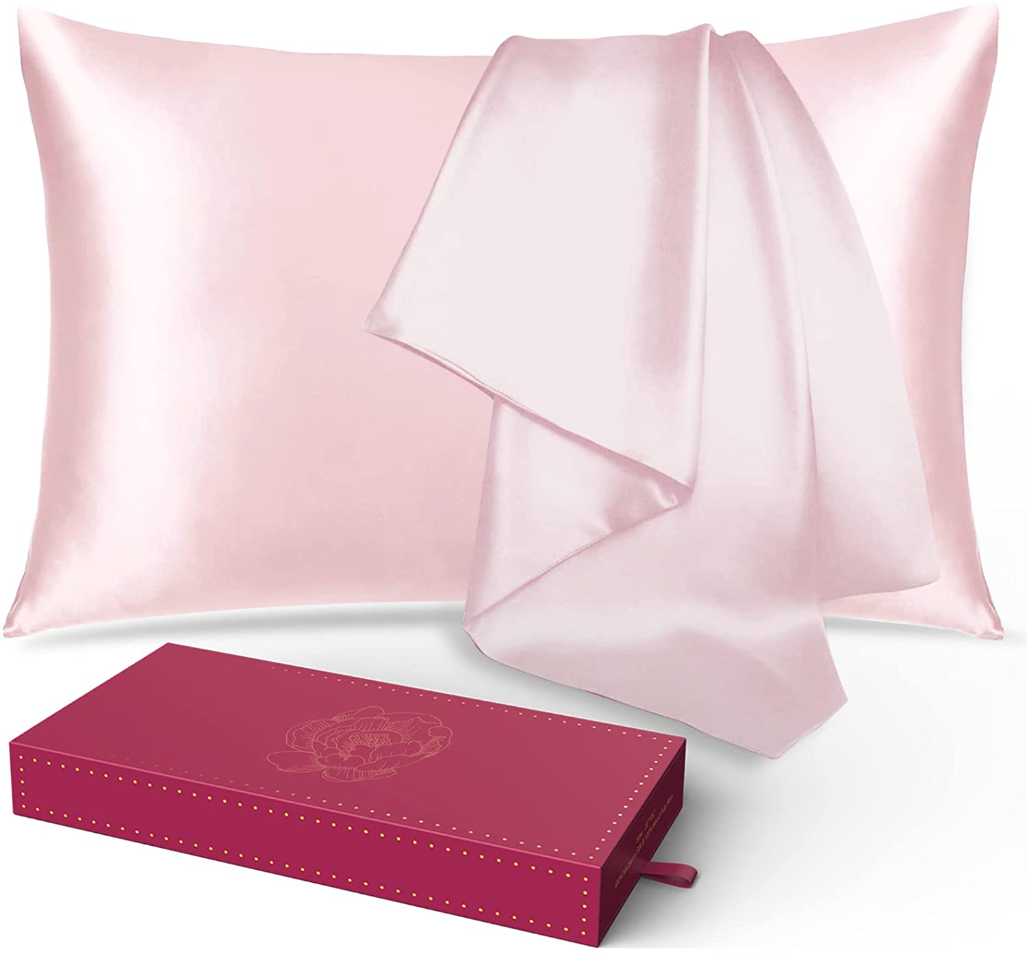 Silk Pillowcase for Hair and Skin 1 Pack, 100% Mulberry Silk & Natural Wood Pulp Fiber Double-Sided Design, Silk Pillow Covers with Hidden Zipper (standard size:20" x 26", light pink)