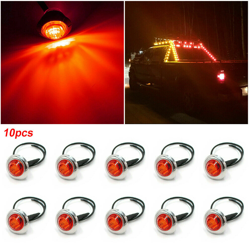 10Pcs Round Side Marker Lights 3/4"LED Bullet Light Truck Trailer Roof Lamp Red