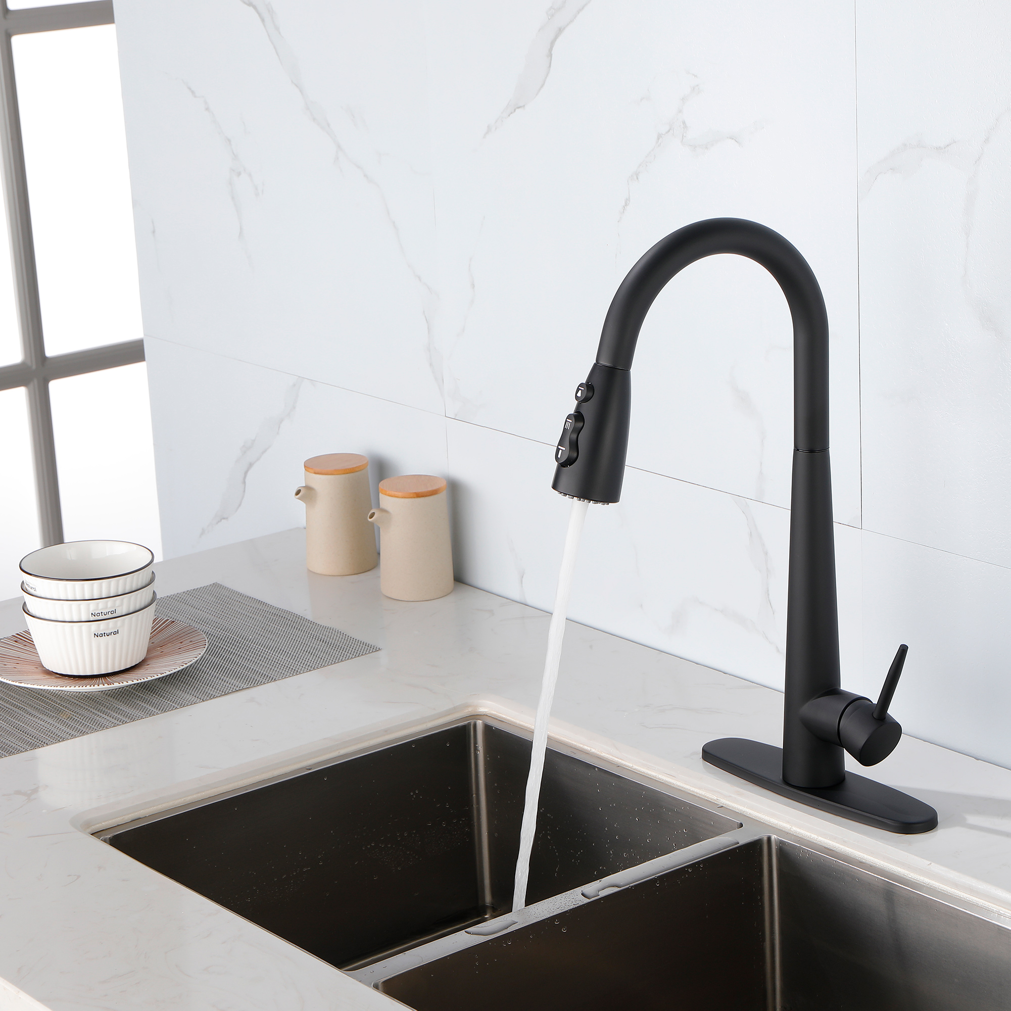 Kitchen Faucets with Pull Down Sprayer, Kitchen Sink Faucet with Pull Out Sprayer, Fingerprint Resistant, Single Hole Deck Mount, Single Handle Copper Kitchen Faucet, 