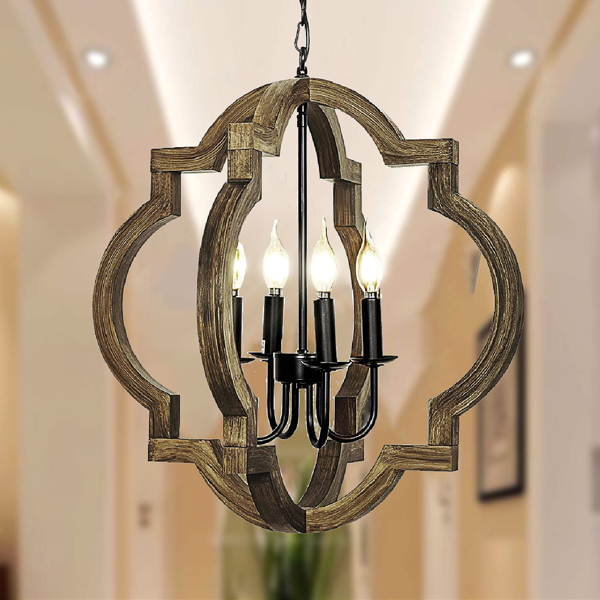 4 灯仿古农舍枝形吊灯，21.7 英寸木质吊灯可调节吊链，厨房岛枝形吊灯灯具，适用于餐厅、客厅、卧室、门厅、入口通道、走廊