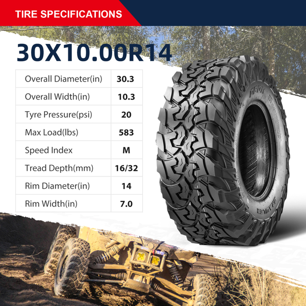 （禁售Amazon Walmart平台）Set 2 30x10R14 UTV All Terrain Tires 轮胎-2