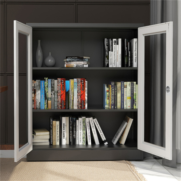 玻璃门储物柜,厨房餐具柜,浴室柜,黑色 白色-3