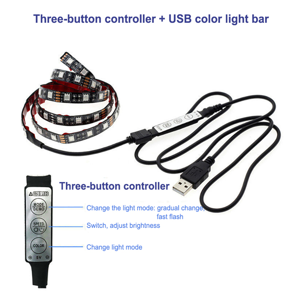 5V电视背景USB灯控制器滴胶灯条（防水）3键款 2米-15