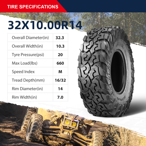 （禁售Amazon Walmart平台）Set 2 32x10R14 UTV All Terrain Tires 轮胎-2