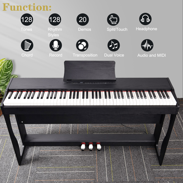 【AM不售卖】Glarry GDP-104/A-815 不带琴凳重锤键盘 无盖 黑色 电钢琴-5