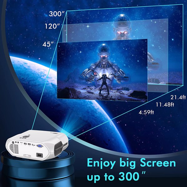 VIDOKA 投影仪带蓝牙WIFI, 8000 流明 全高清，原生1080P, 支持 4K ，支持放大，定时功能， BL70 黑白