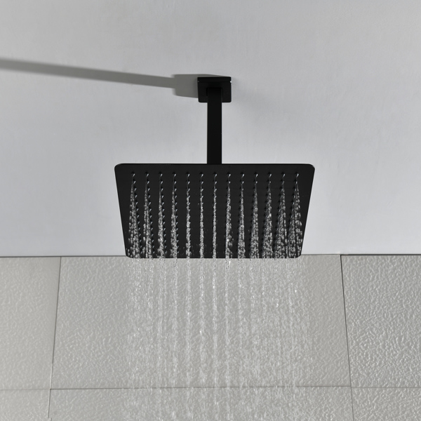 哑光黑色淋浴套装系统浴室豪华雨淋式淋浴组合套装天花板安装花洒淋浴头水龙头-55