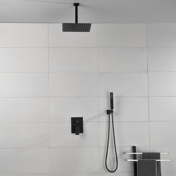 哑光黑色淋浴套装系统浴室豪华雨淋式淋浴组合套装天花板安装花洒淋浴头水龙头-35