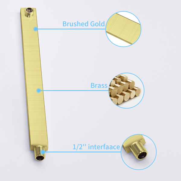 淋浴系统淋浴水龙头组合套装壁挂式，配有12“雨水淋浴头和手持淋浴水龙头，刷金表面，黄铜阀门粗糙【周末无法发货，请谨慎下单】-6