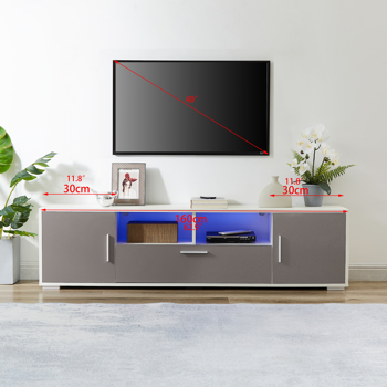 带 LED 灯的电视柜，高光前电视柜，可组装在客厅、客厅或卧室