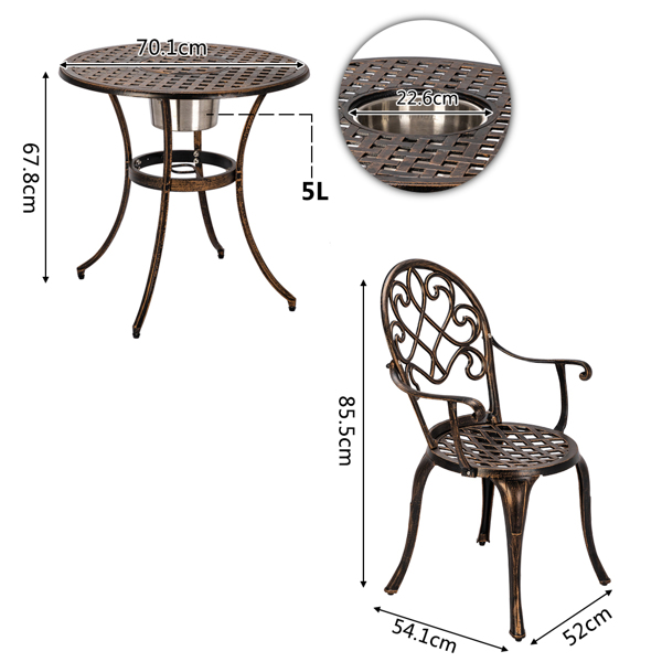 2pcs单人椅和1pc圆桌 带冰桶 古铜色 铸件套装 铝 欧洲 N001-10