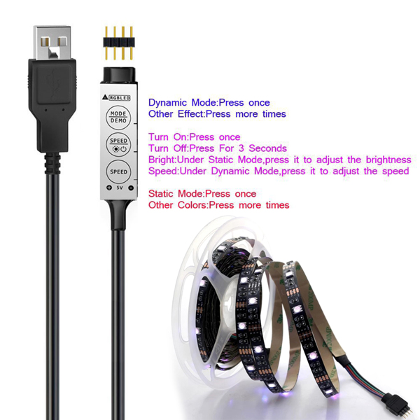 5V电视背景USB灯控制器滴胶灯条（防水）3键款 2米-18