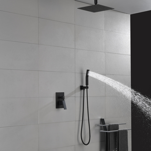 哑光黑色淋浴套装系统浴室豪华雨淋式淋浴组合套装天花板安装花洒淋浴头水龙头-70