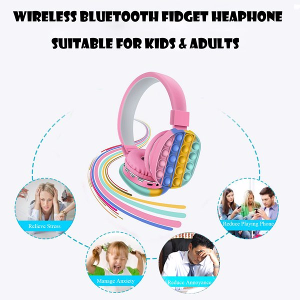 减压耳机儿童玩具耳机，无线蓝牙耳机流行泡泡入耳式耳机减压玩具彩虹色减压耳机适合儿童成人（粉红色）-6