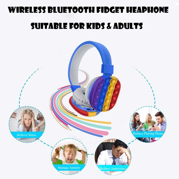 减压耳机儿童玩具耳机，无线蓝牙耳机流行泡泡入耳式耳机减压玩具彩虹色减压耳机适合儿童成人（蓝色）-6