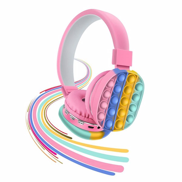 减压耳机儿童玩具耳机，无线蓝牙耳机流行泡泡入耳式耳机减压玩具彩虹色减压耳机适合儿童成人（粉红色）-1