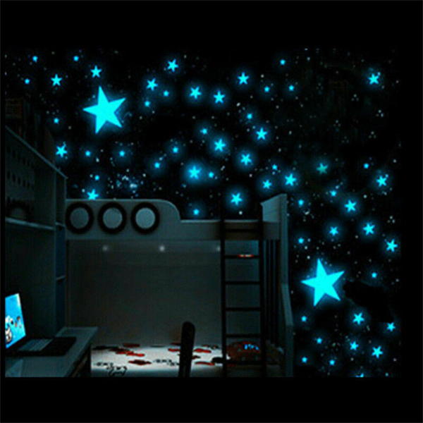 夜光星星荧光贴片墙贴 浅蓝 (1包共100颗星星)-1