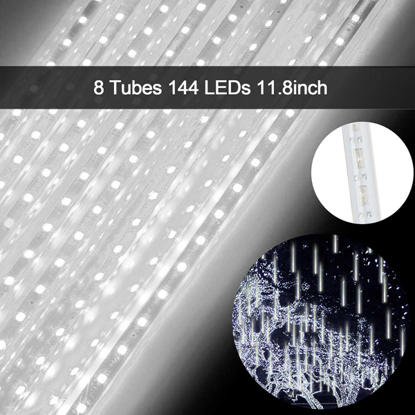 （带电）144 LED芯片 太阳能流星雨串灯 镂空款  白色-2