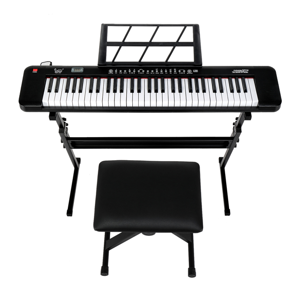 【AM不售卖】Glarry GEP-109（BD-667D） 61键带亮灯跟弹 电子琴+支架+琴凳套装 黑色-2