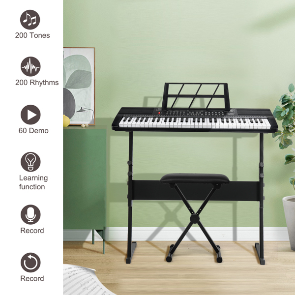 【AM不售卖】Glarry GEP-110（BD-663） 61键 电子琴+支架+琴凳套装 黑色-4