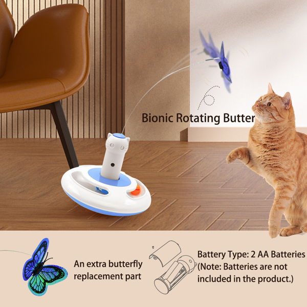 Gogomeow 3 合 1 电动蝴蝶互动猫玩具，颤动旋转小猫玩具，带 2 个室内替换蝴蝶FBA仓库发货