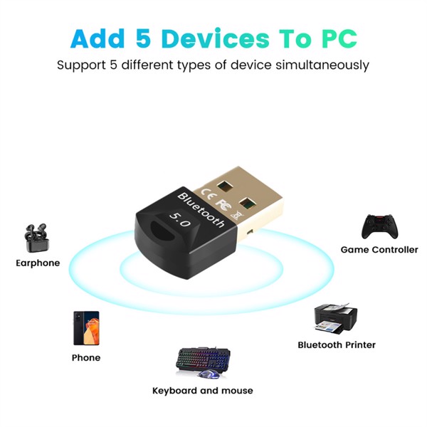 USB 5.0 蓝牙 适配器 接收器 无线蓝牙加密狗 高速发射器 无线USB适配器,适用于计算机 PC 笔记本电脑,跨境爆款-5