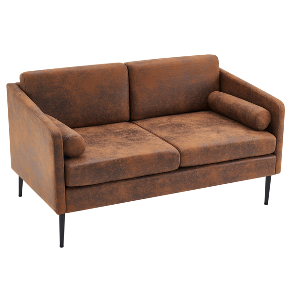 棕色 烫金布 室内双人沙发 134*71*74cm 两人位围椅 带靠枕 N101-32