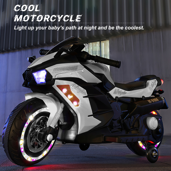 12V 电池摩托车，2 轮摩托车儿童可充电乘坐汽车电动车摩托车--白色-6