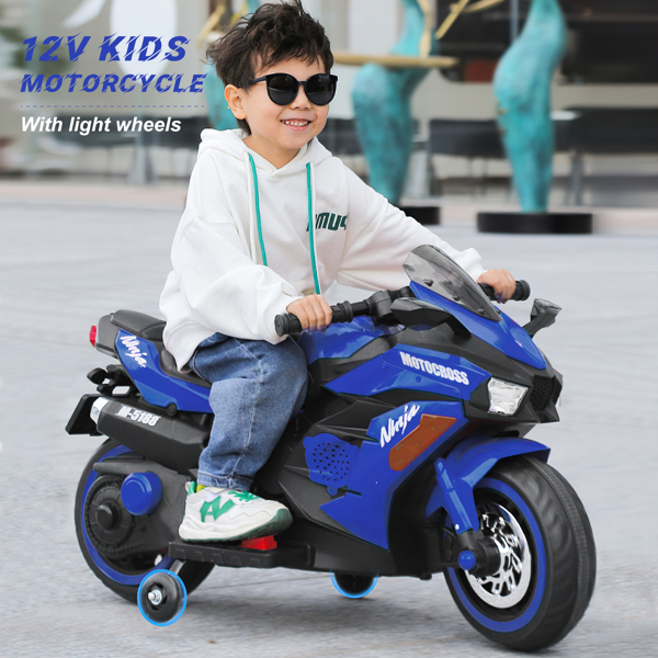 12V 电池摩托车，2 轮摩托车儿童可充电骑乘汽车电动车摩托车--蓝色-11
