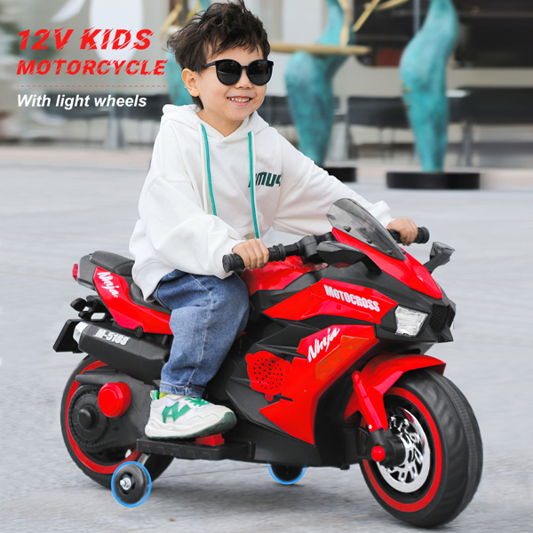 12V 电池摩托车，2 轮摩托车儿童可充电乘坐汽车电动车摩托车--红色-2