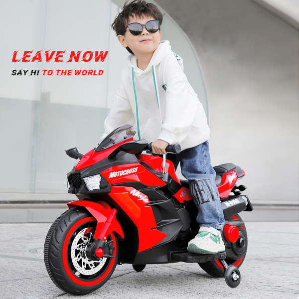 12V 电池摩托车，2 轮摩托车儿童可充电乘坐汽车电动车摩托车--红色-12