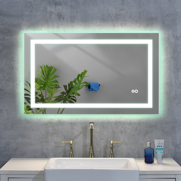带灯的LED浴室镜子，40×24英寸智能盥洗室镜子，带灯壁挂式防雾可调镜，可调节白色/温暖/自然光（水平/垂直）。-5