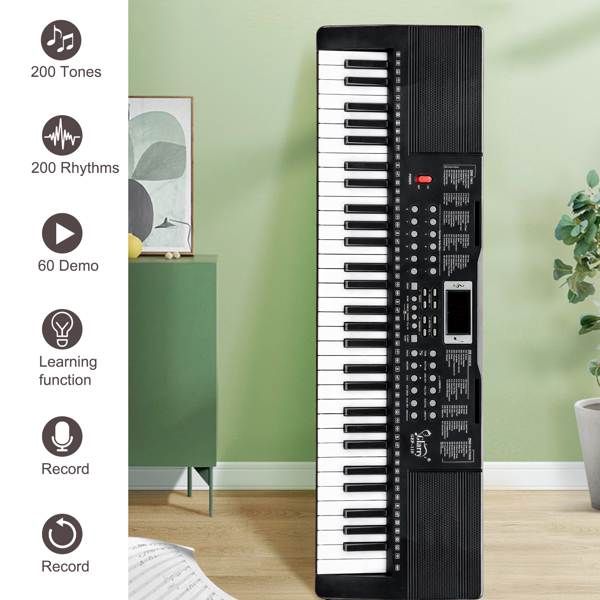【AM不售卖】Glarry GEP-110（BD-663） 61键 电子琴+支架+琴凳套装 黑色-5