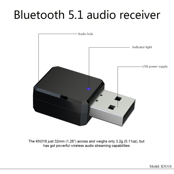 USB 无线蓝牙兼容 5.1 音频接收器适配器音乐扬声器免提通话 3.5 毫米 AUX 车载立体声.跨境爆款-3