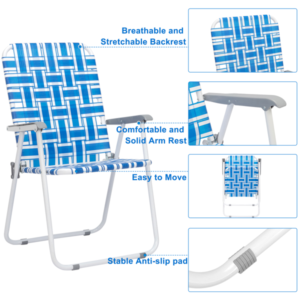 2pcs 湛蓝和白条纹相间 沙滩椅 钢管 PP织带 55*62*92.5cm 120kg N001-48