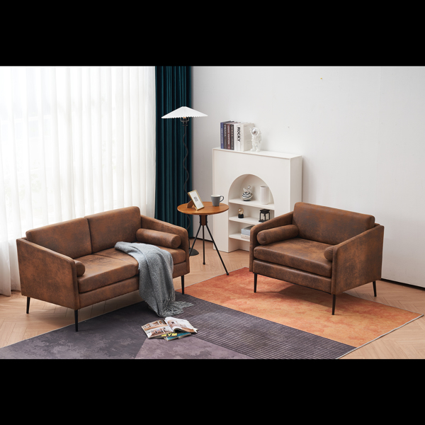 棕色 烫金布 室内双人沙发 134*71*74cm 两人位围椅 带靠枕 N101-41