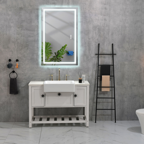 带灯的LED浴室镜子，40×24英寸智能盥洗室镜子，带灯壁挂式防雾可调镜，可调节白色/温暖/自然光（水平/垂直）。-37