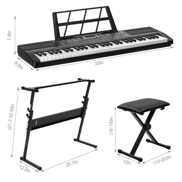 【AM不售卖】Glarry GEP-110（BD-663） 61键 电子琴+支架+琴凳套装 黑色-17