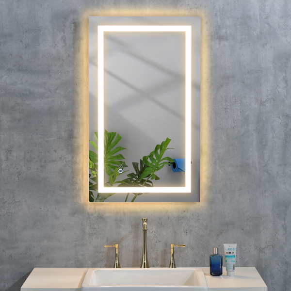 带灯的LED浴室镜子，40×24英寸智能盥洗室镜子，带灯壁挂式防雾可调镜，可调节白色/温暖/自然光（水平/垂直）。-43